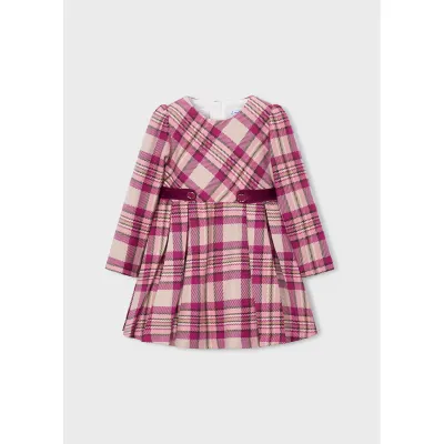 RED PLAID DRESS WITH PLEATS / 4923-043