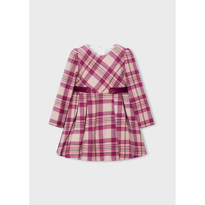 RED PLAID DRESS WITH PLEATS / 4923-043