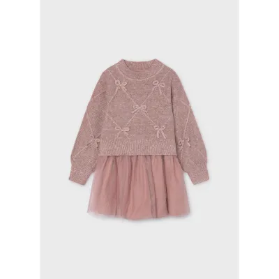 2PC PINK SWEATER & TULLE DRESS BOW PRINT / 34927-039