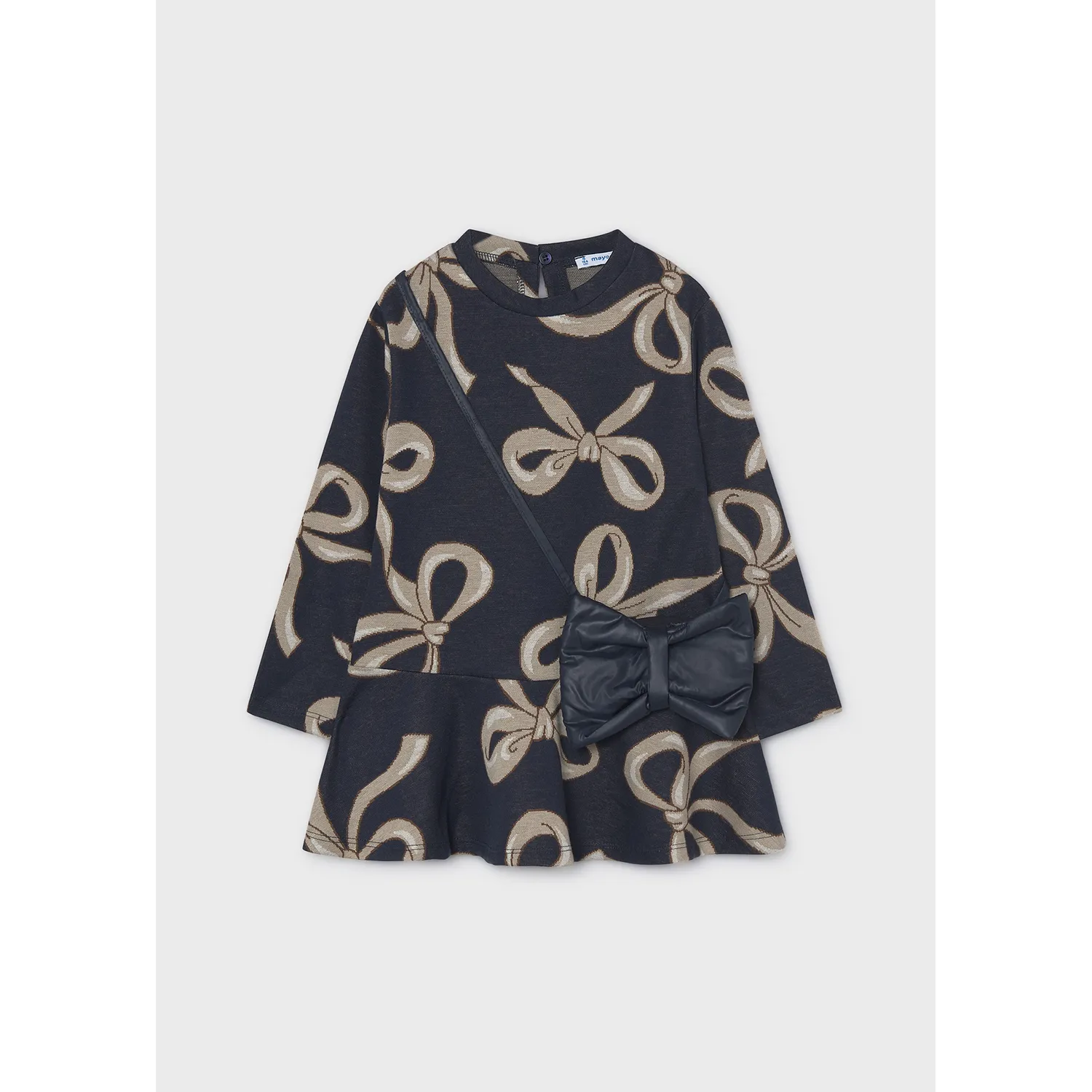 2PC NAVY DRESS WITH BAG BROWN BOW PRINT / 4912-012