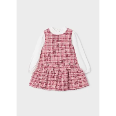 PINK & RED PLAID & CREAM PINAFORE DRESS COMBINED / 4929-039