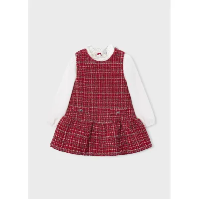 RED PLAID & CREAM PINAFORE DRESS COMBINED / 4929-038
