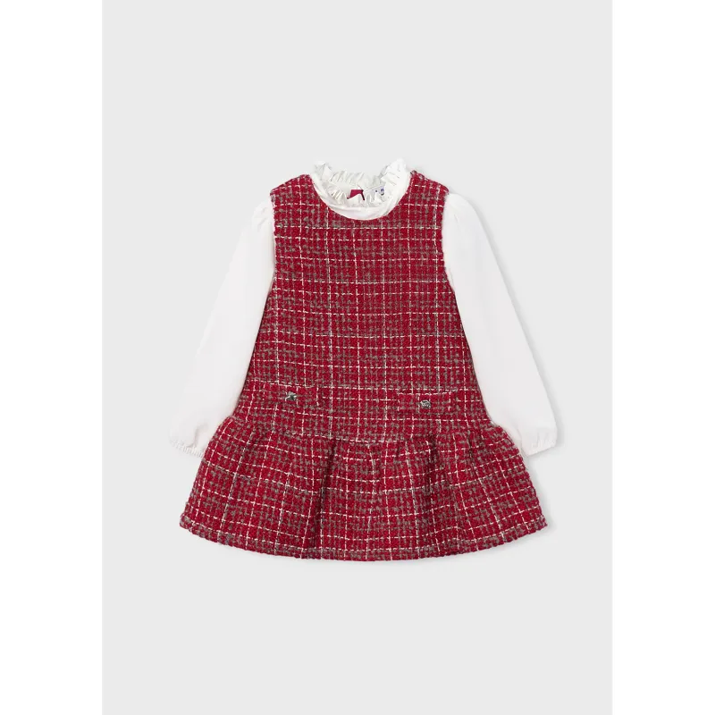 RED PLAID & CREAM PINAFORE DRESS COMBINED / 4929-038