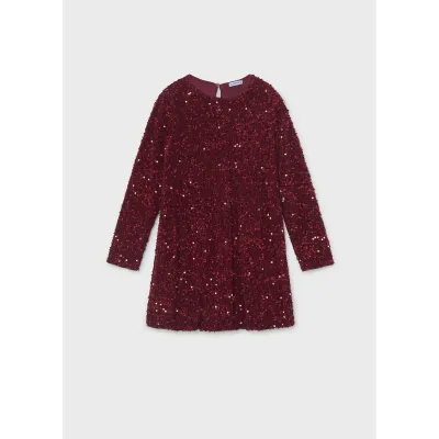 RED SEQUIN VELVET DRESS BUBBLE HEMLINE / 7903-041
