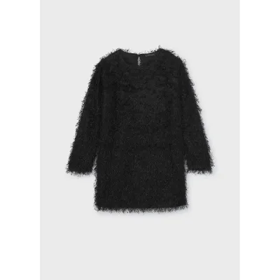 BLACK FRINGED DRESS LONG SLEEVE / 7941-046