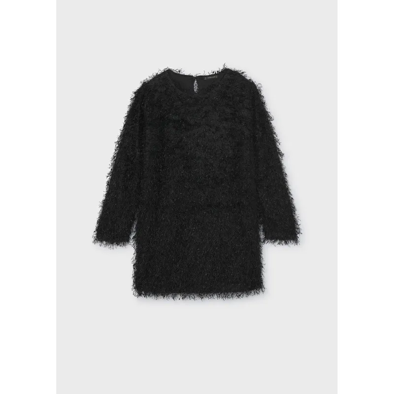 BLACK FRINGED DRESS LONG SLEEVE / 7941-046