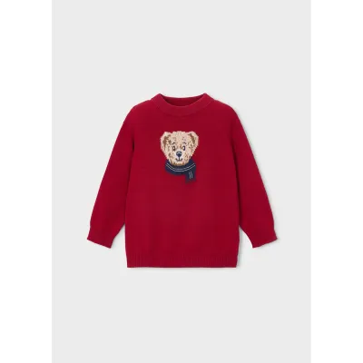 RED KNIT SWEATER BEIGE & BLUE PUPPY PRINT / 4306-021