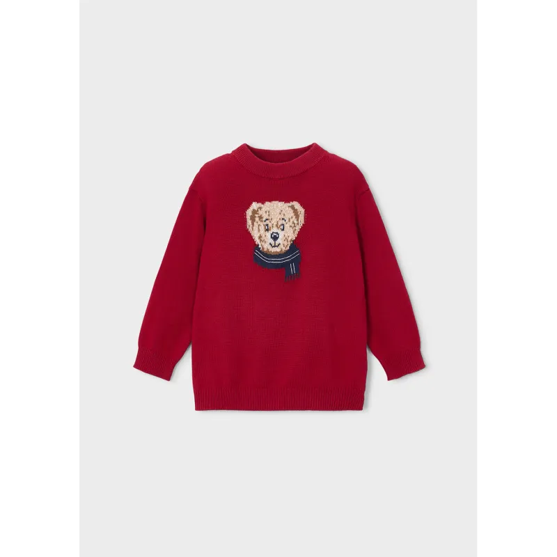 RED KNIT SWEATER BEIGE & BLUE PUPPY PRINT / 4306-021