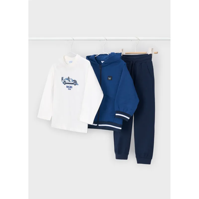 3PC BLUE NAVY WHITE JOGGING SET HOODED RACING TEAM TSHIRT / 4810-037