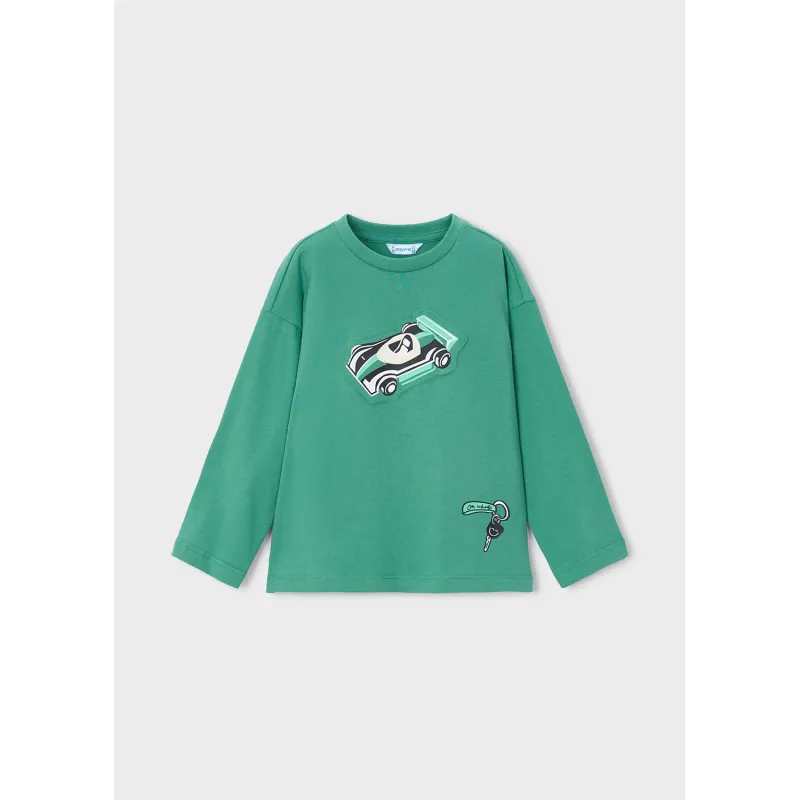GREEN TSHIRT RACING CAR PRINT LONG SLEEVE / 4009-012