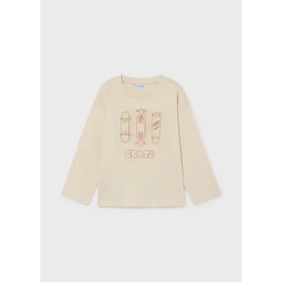 BEIGE TSHIRT EMBOSSED SKATEBOARD LONG SLEEVE / 4004-077