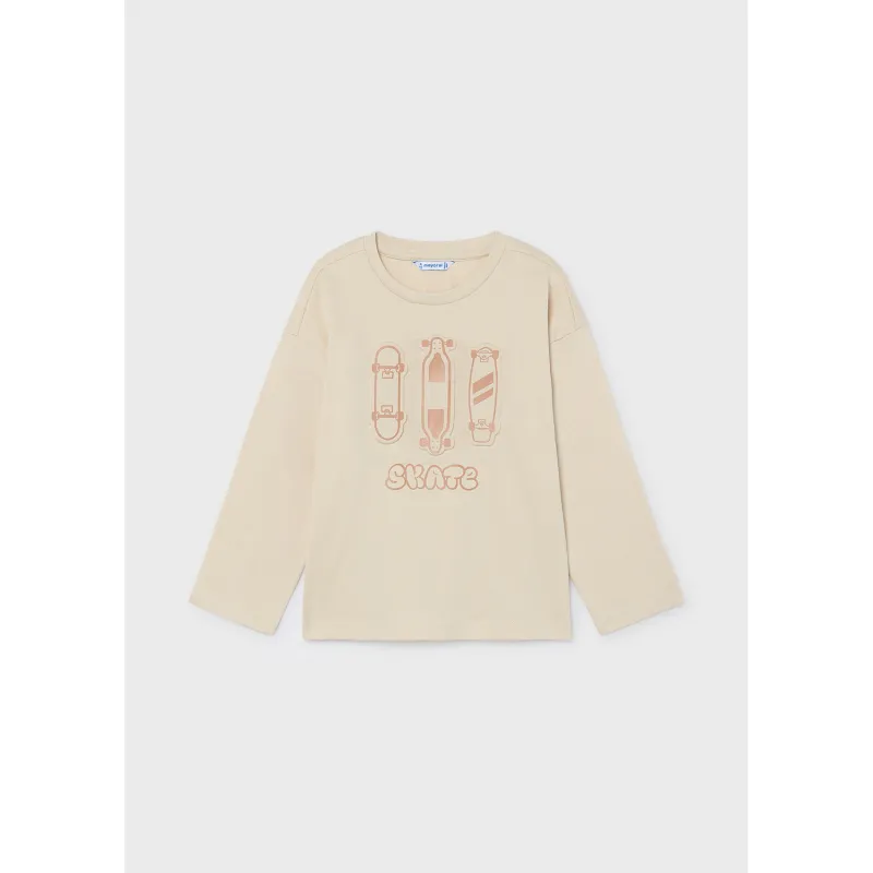 BEIGE TSHIRT EMBOSSED SKATEBOARD LONG SLEEVE / 4004-077