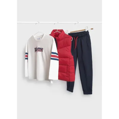 3PC RED NAVY & CREAM VEST PANT SET / 4609-080
