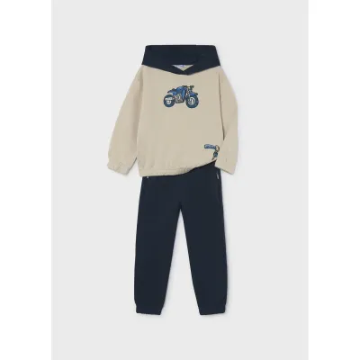 2PC NAVY-TAUPE JOGGING SET MOTORCYCLE PRINT HOODED / 4806-016