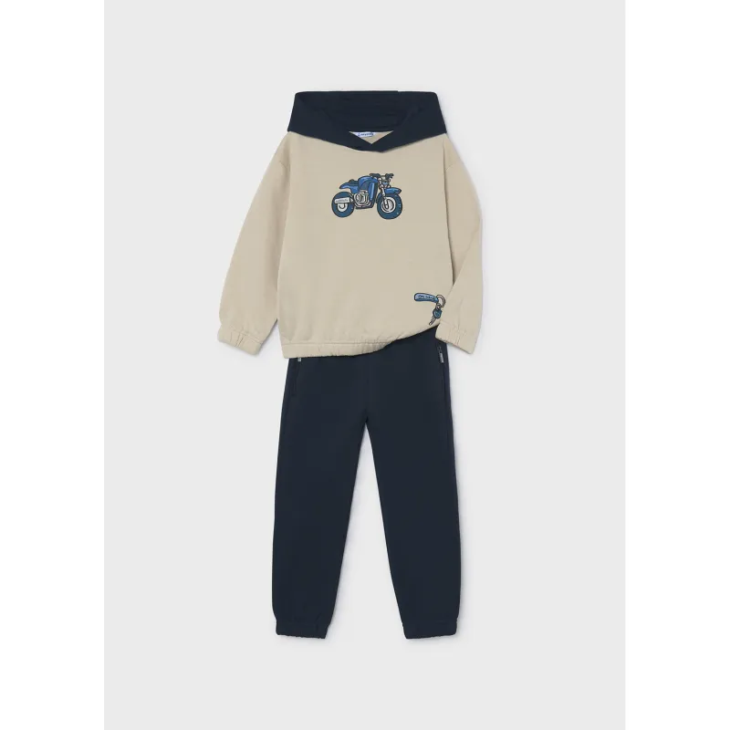 2PC NAVY-TAUPE JOGGING SET MOTORCYCLE PRINT HOODED / 4806-016