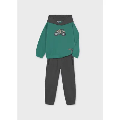 GREEN & CHARCOAL GREY JOGGING SET HOODED MOTORCYCLE PRINT / 4806-017