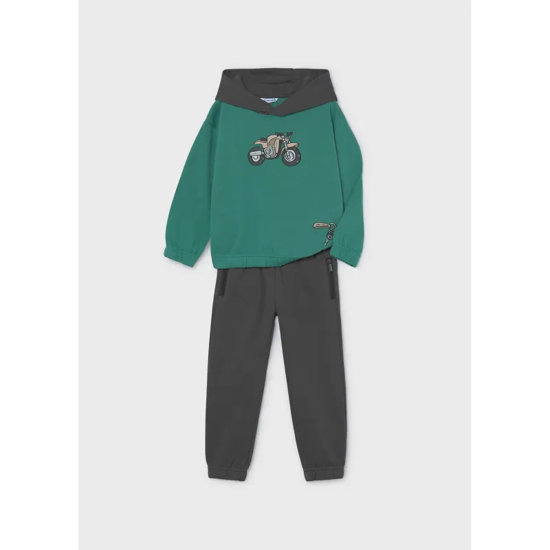 GREEN & CHARCOAL GREY JOGGING SET HOODED MOTORCYCLE PRINT / 4806-017