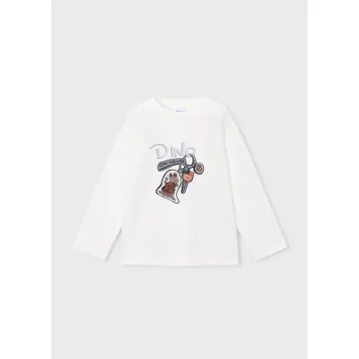 CREAM TSHIRT DINO PRINT LONG SLEEVE / 4010-017