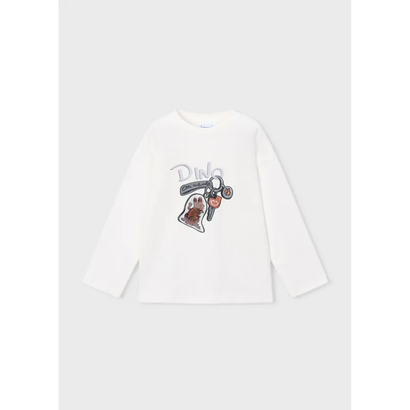 CREAM TSHIRT DINO PRINT LONG SLEEVE / 4010-017