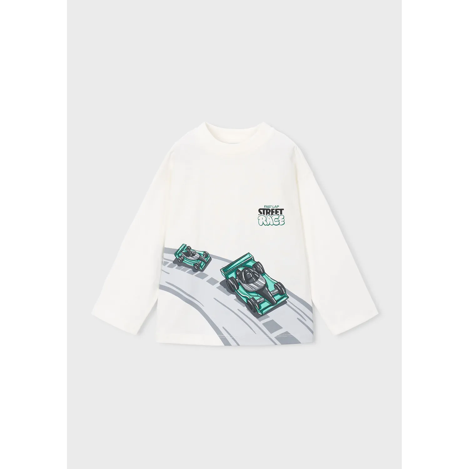 CREAM TSHIRT GREEN RACECAR PRINT LONG SLEEVE / 4011-023 CREAM TSHIRT GREEN RACECAR PRINT LONG SLEEVE / 4011-023
