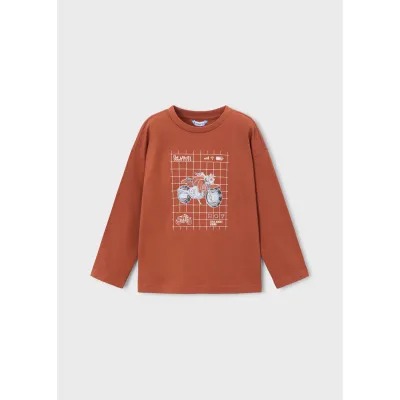 BRICK RED TSHIRT GLOW IN THE DARK MOTO PRINT LONG SLEEVE / 4013-031