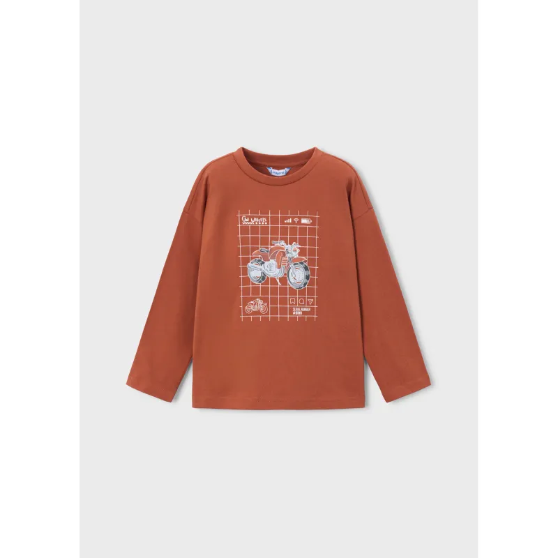 BRICK RED TSHIRT GLOW IN THE DARK MOTO PRINT LONG SLEEVE / 4013-031