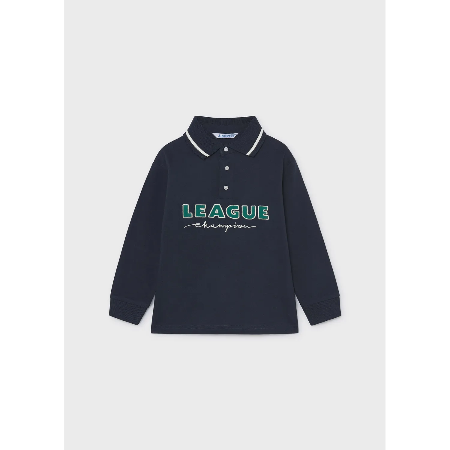 NAVY BLUE POLO TOP GREEN LEAUGE APPLIQUE LONG SLEEVE / 4139-039