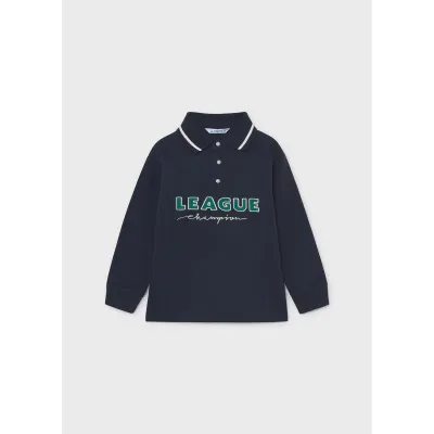 NAVY BLUE POLO TOP GREEN LEAUGE APPLIQUE LONG SLEEVE / 4139-039