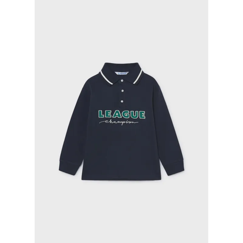 NAVY BLUE POLO TOP GREEN LEAUGE APPLIQUE LONG SLEEVE / 4139-039