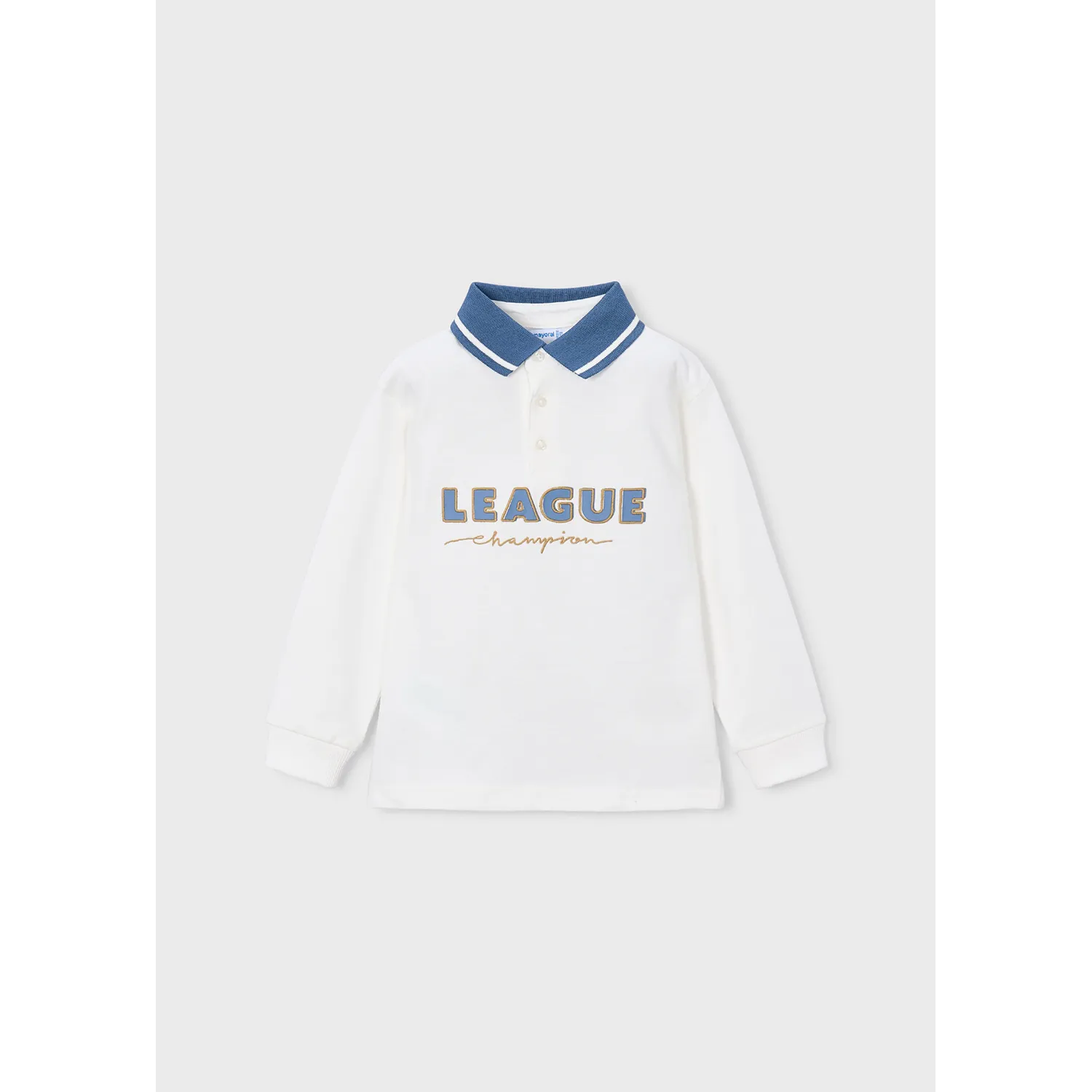 CREAM POLO TOP BLUE COLLAR LEAGUE PRINT LONG SLEEVE / 4139-038