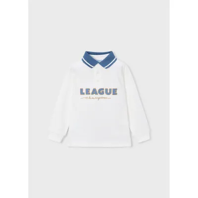 CREAM POLO TOP BLUE COLLAR LEAGUE PRINT LONG SLEEVE / 4139-038
