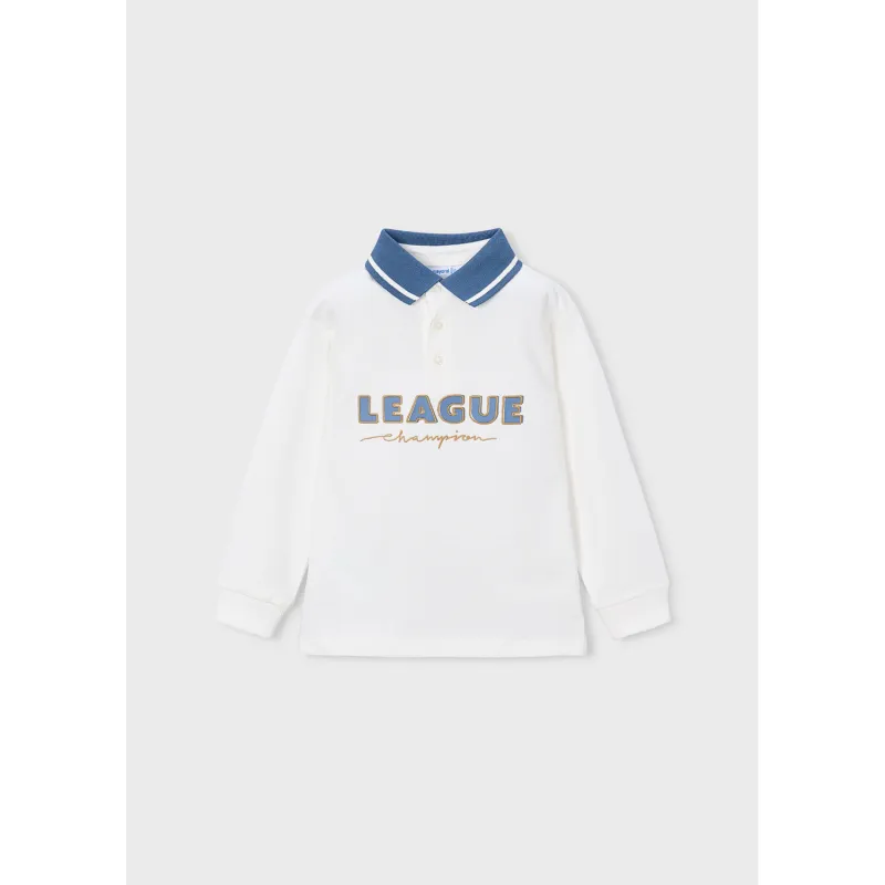 CREAM POLO TOP BLUE COLLAR LEAGUE PRINT LONG SLEEVE / 4139-038