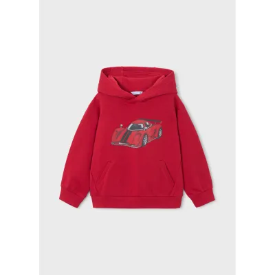 RED SWEATTOP HOODED EMBOSSED CAR / 4455-059