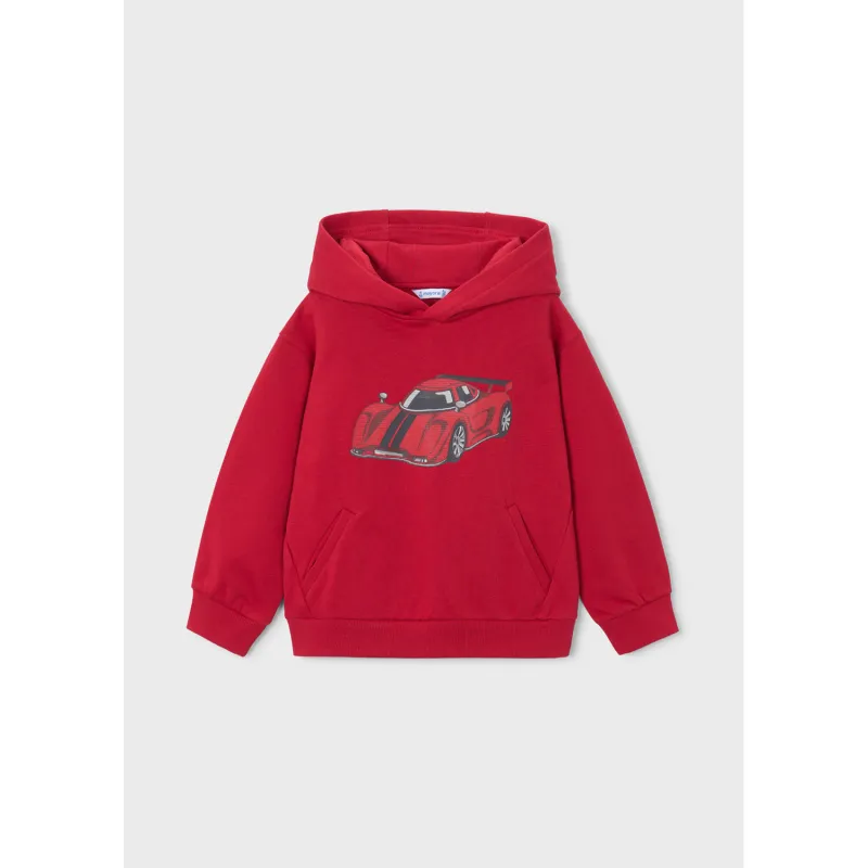 RED SWEATTOP HOODED EMBOSSED CAR / 4455-059