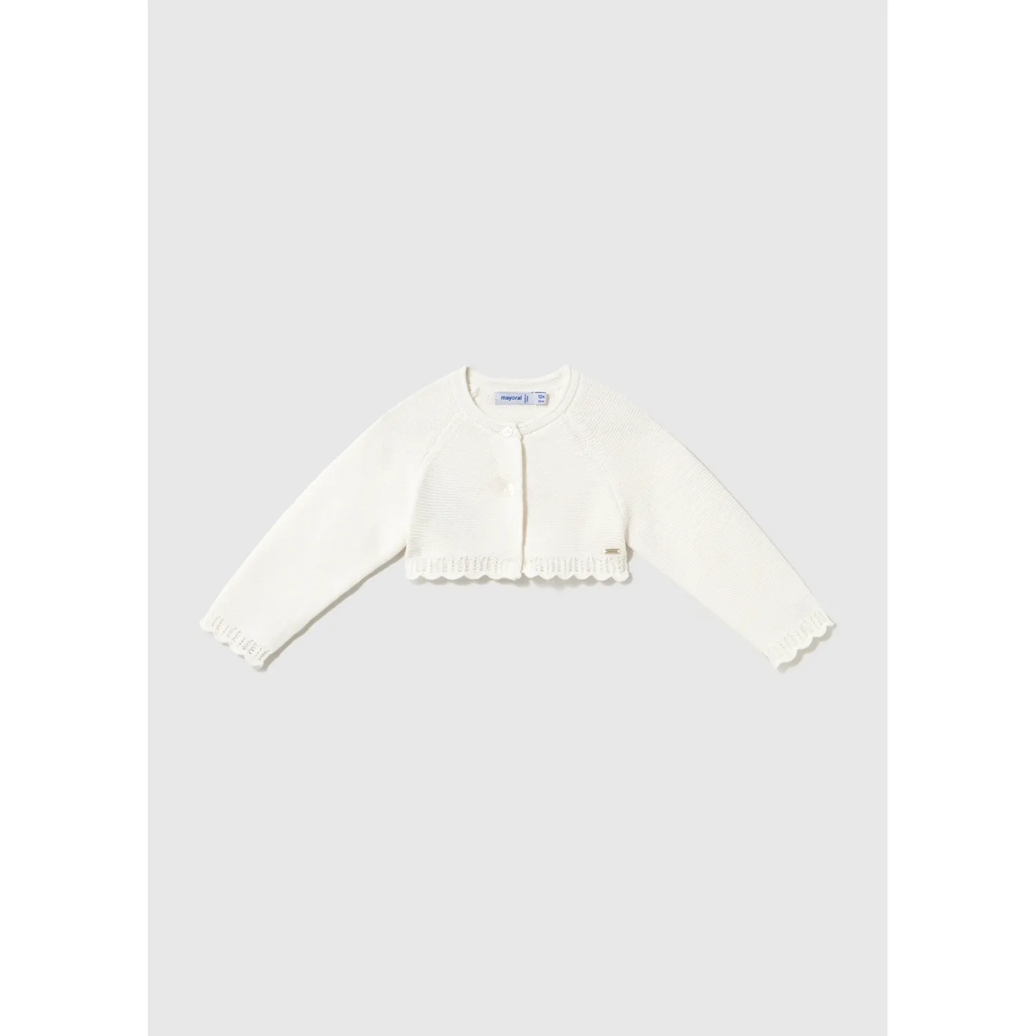 OFF WHITE KNIT BOLERO CARDIGAN SCALLOPED TRIM / 308-054