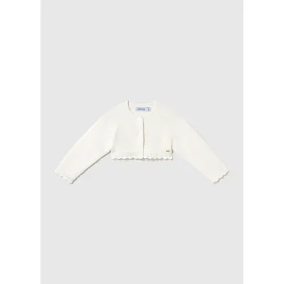 OFF WHITE KNIT BOLERO CARDIGAN SCALLOPED TRIM / 308-054