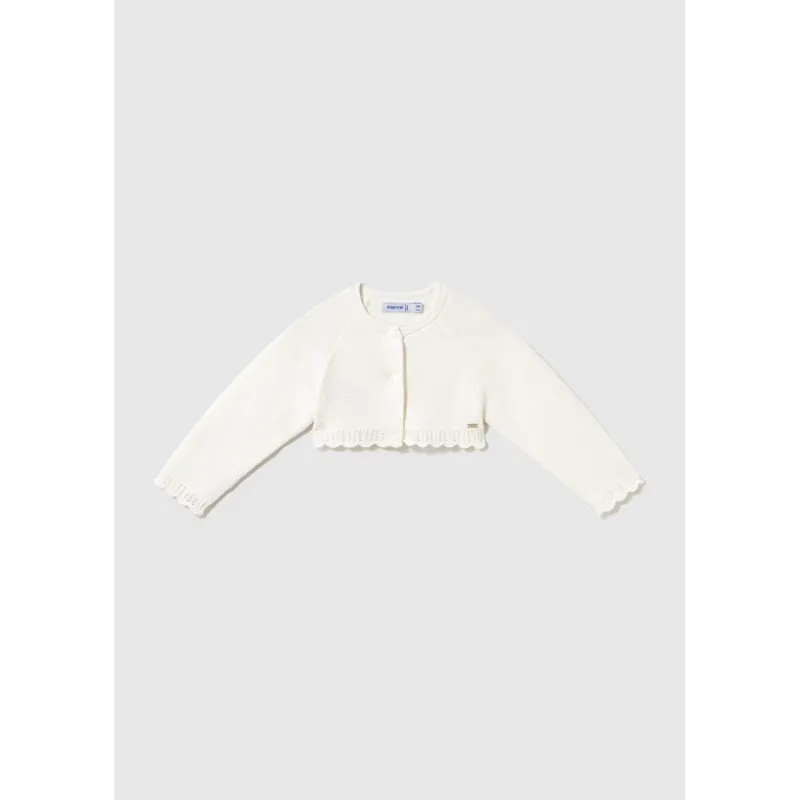 OFF WHITE KNIT BOLERO CARDIGAN SCALLOPED TRIM / 308-054