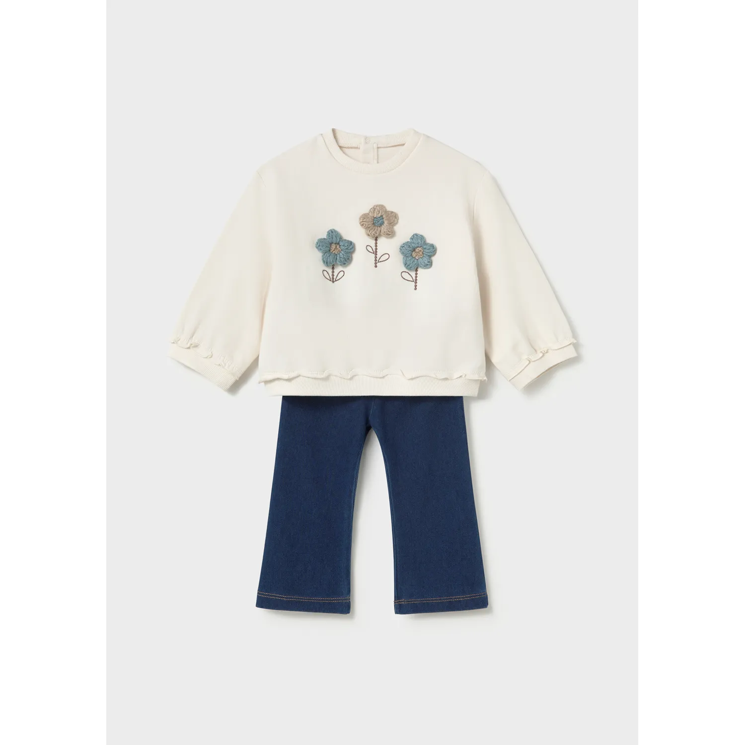2PC OFF WHITE & NAVY LEGGING SET CROCHET FLOWER APPLIQUE / 2706-049