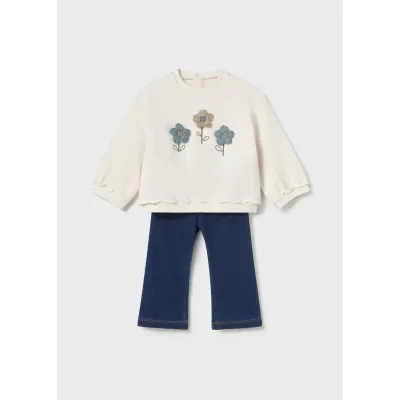 2PC OFF WHITE & NAVY LEGGING SET CROCHET FLOWER APPLIQUE / 2706-049
