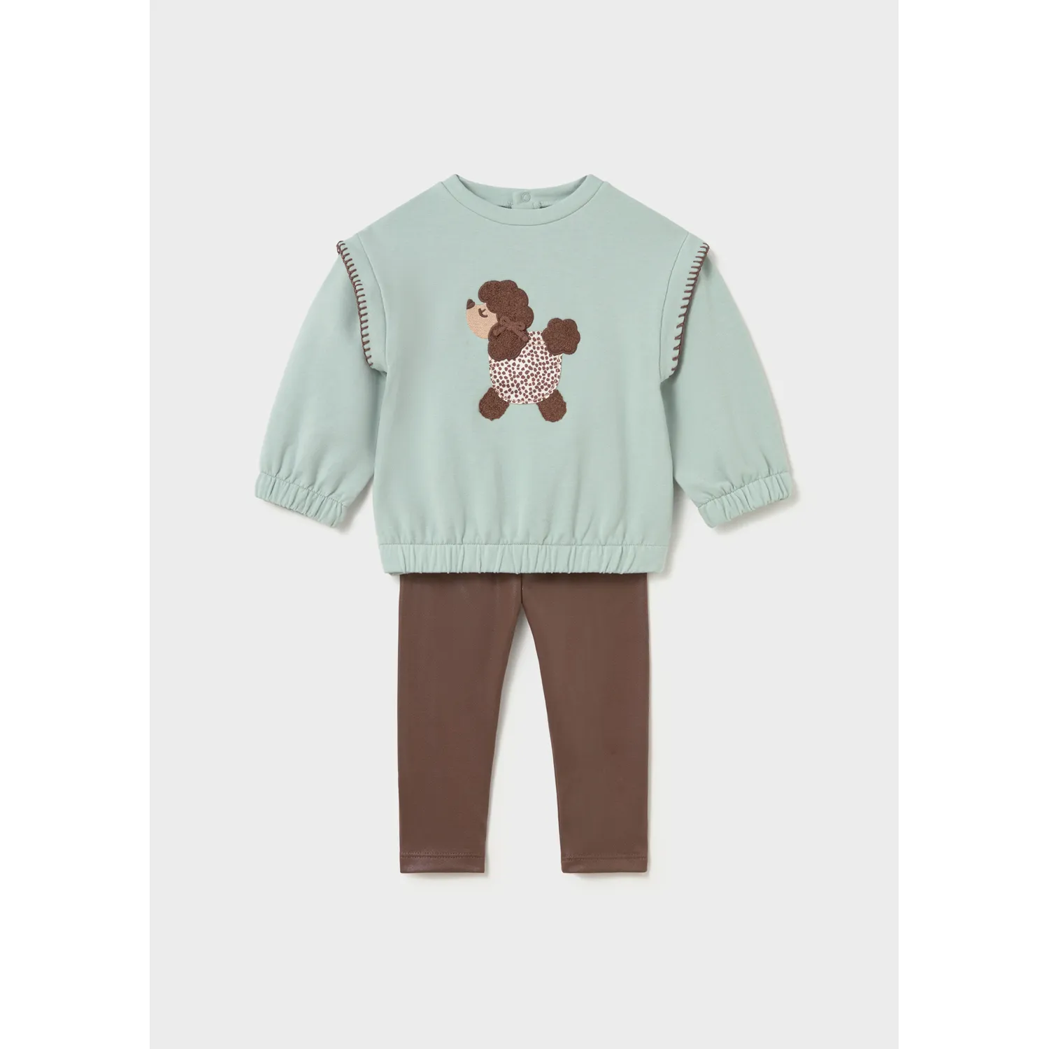 2PC GREN & BROWN LEGGING SET BROWN POODLE APPLIQUE / 2707-051