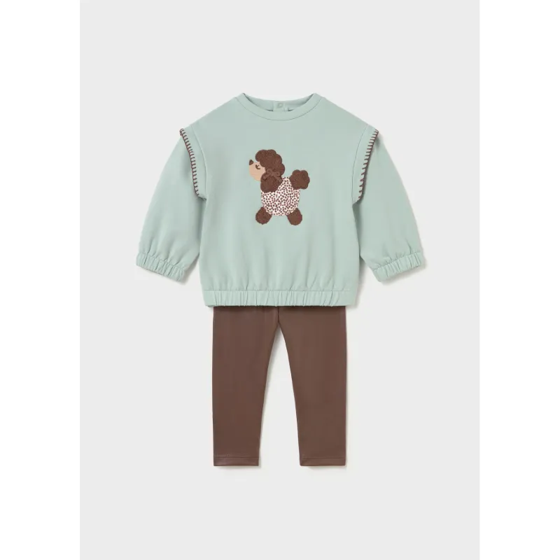 2PC GREN & BROWN LEGGING SET BROWN POODLE APPLIQUE / 2707-051