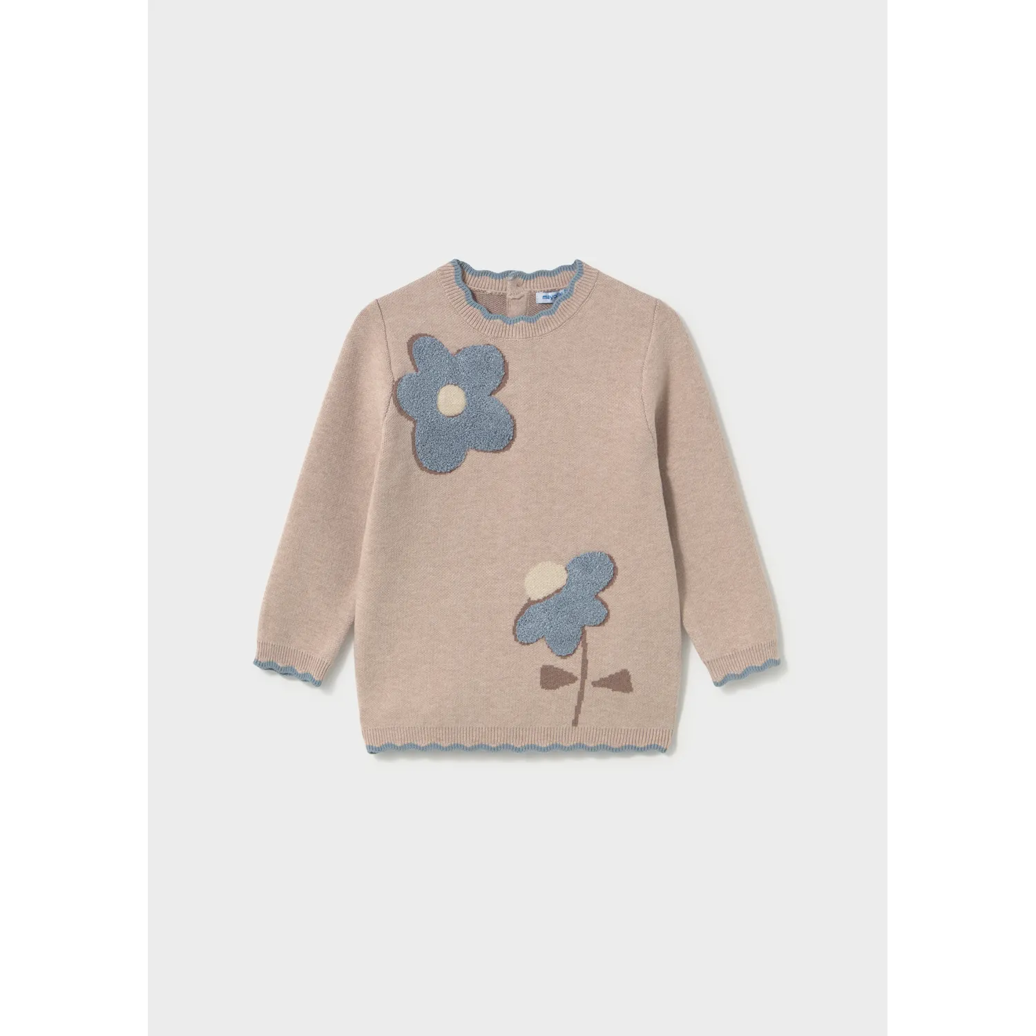 BEIGE KNIT DRESS TEAL FLOWER / 2942-019