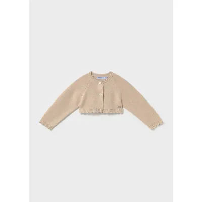 BEIGE KNIT CARDIGAN SCALLOPED EDGE TRIM SPARKLE / 308-050