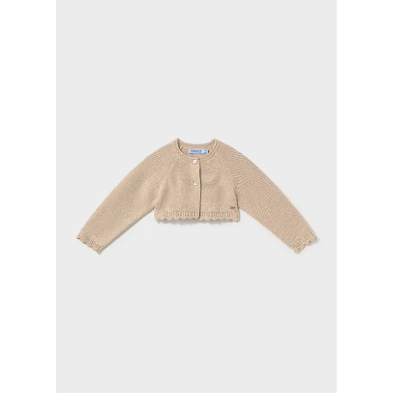 BEIGE KNIT CARDIGAN SCALLOPED EDGE TRIM SPARKLE / 308-050