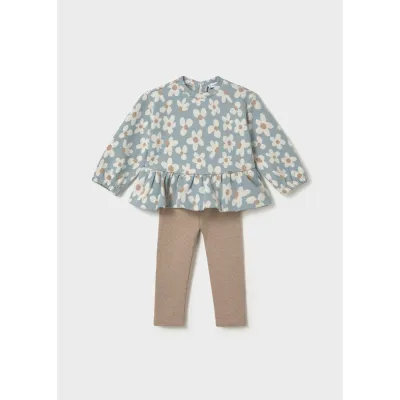 2PC BLUE & TAN LEGGING SET DAISY PRINT TOP / 2781-085
