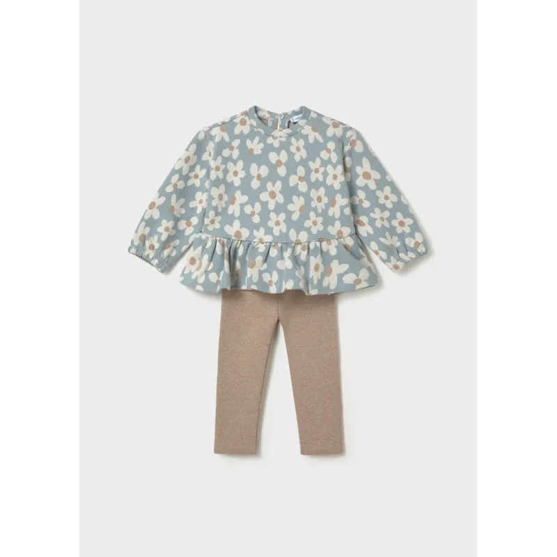 2PC BLUE & TAN LEGGING SET DAISY PRINT TOP / 2781-085