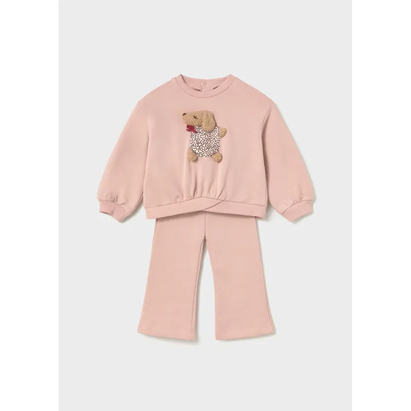 2PC PINK TRACKSUIT PUPPY APPLIQUE / 2838-079