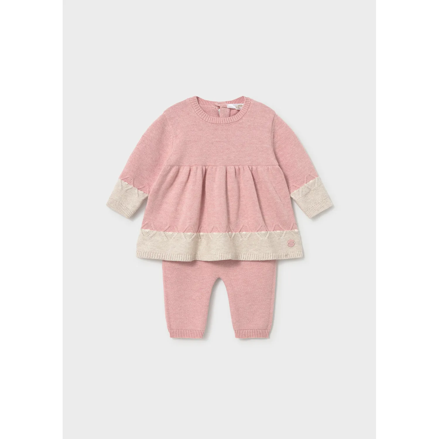 2PC ROSE PINK KNIT TOP & LEGGING BIEGE TRIM / 2701-053
