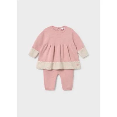 2PC ROSE PINK KNIT TOP & LEGGING BIEGE TRIM / 2701-053