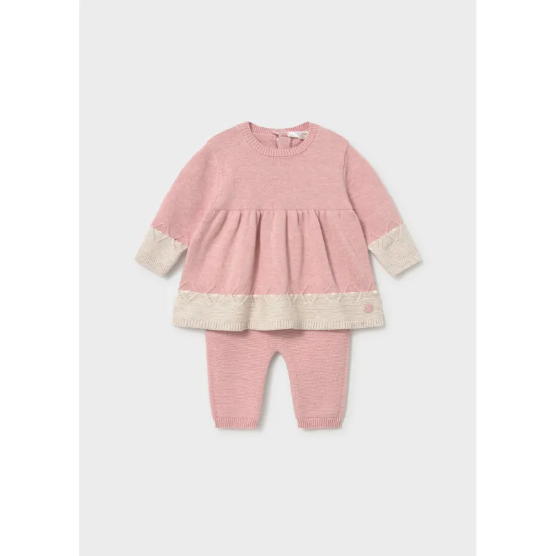 2PC ROSE PINK KNIT TOP & LEGGING BIEGE TRIM / 2701-053